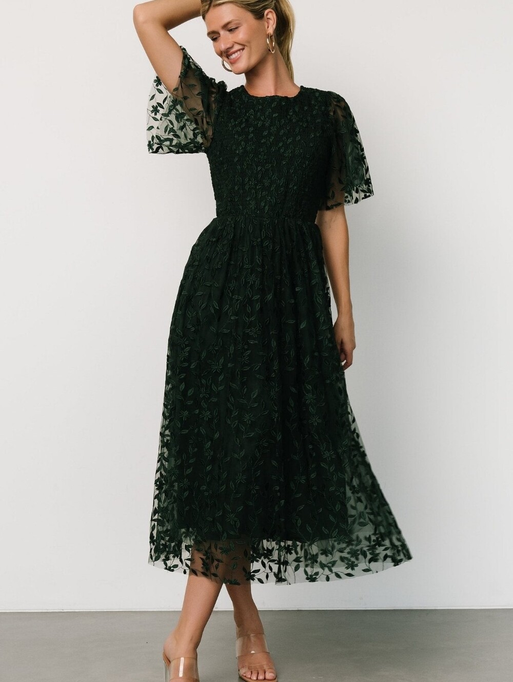 Baltic Born Kendra Embroidered Midi Dress in Dark Green - 2XL